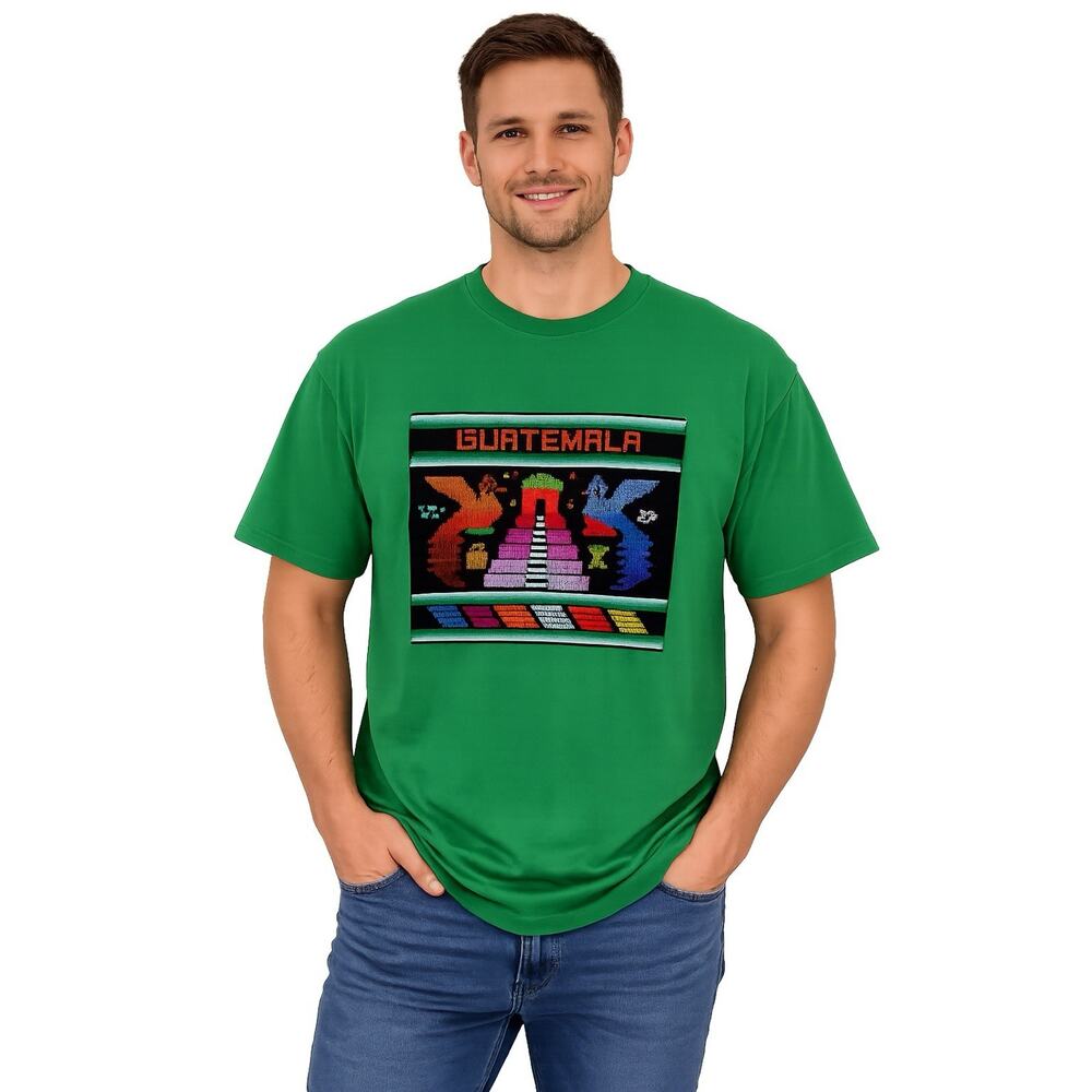 Guatemala Graphic T-Shirt Men’s XL Green Mayan Aztec Travel Tee EUC